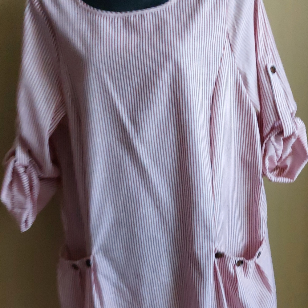 Pink and White Striped Blouse